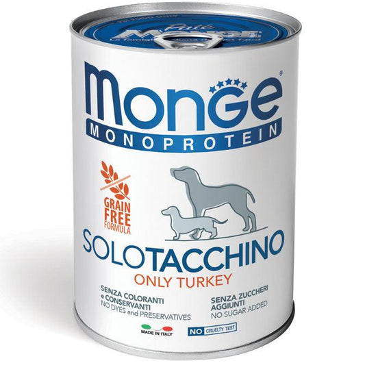 【Monge】單一蛋白質狗罐頭 - 100%火雞配方 400g｜一盤 - Pet Pet Plaza